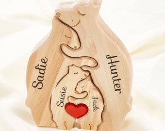 Wooden Bear Family Puzzle, Engraved Family Name Puzzle, Family Keepsake Gift,Gift for Parents,Animal Family, Family Home Decor,Gift for Kids