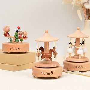 Musical Wooden Ballerina Carousel Keepsake, Custom Christmas Gift, Engraved Name Music Box, Baby Shower Gift, Christmas, Wooden Music Box