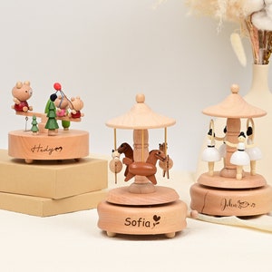 Carrusel musical de madera personalizado con bailarina, caja de música navideña, carrusel musical de madera con forma de caballo, regalo conmemorativo de aniversario, regalo para bebé