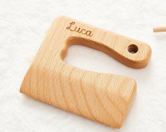 Benutzerdefinierte gravierte Holzmesser für Kinder, personalisierte Kleinkind Montessori Utensil, Lernspielzeug, sichere Holzmesser für Kinder, Küchenspielzeug