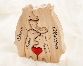 Bärenfamilie aus Holz, Holzpuzzle mit Gravur, Familienname-Puzzle, Familienandenken, Geschenk für Eltern, Tierfamilie, Familie Wohndekor, Geschenk für Kinder