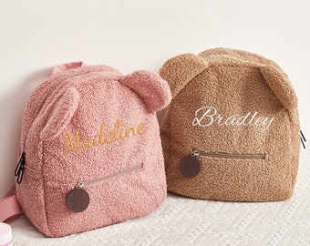 Personalisierter flauschiger Teddy-Kinderrucksack, Teddybär-Rucksack Kleinkindrucksack, individueller Namensrucksack, personalisierter flauschiger Teddy-Kinderrucksack