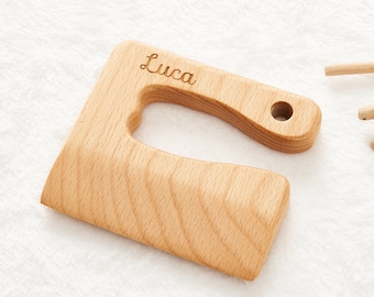 Safe Wooden Knife for Kids, Children's Montessori Knife, Wooden Toddler Vegetable and Fruit Cutter, Children's gifts, First birthday, Knife