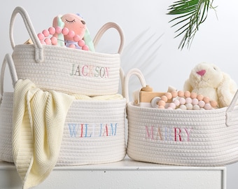 Personalized Baby Basket, Personalized Baby Shower Gift Basket, Rope Cotton Baby Gift Basket, Baby Gift Basket, Toy Basket, Easter Basket
