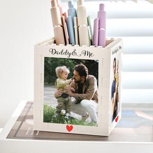 Personalised Daddy & Me Brick Photo block  Pencil Pot ,Custom Daddy and Me Brick Photo  Pencil Pot, Fathers Day Gift,Gift for Dad,Photo Gift
