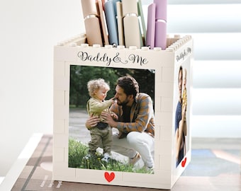 Personalised Daddy & Me Brick Photo block  Pencil Pot ,Custom Daddy and Me Brick Photo  Pencil Pot, Fathers Day Gift,Gift for Dad,Photo Gift