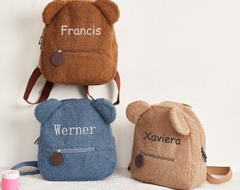 Teddy Bear Backpack Toddler backpack, Custom name backpack, Children's Backpack with name,  Personalised Fluffy Teddy Kids Backpack