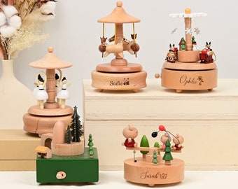 Personalized Handmade Music Box, Personalised Ballerina Musical Carousel Wooden, Wooden Music Box, Custom Christmas Gift, Baby Shower Gift