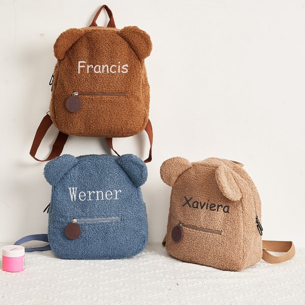 Teddy Bear Backpack Toddler backpack, Custom name backpack, Children's Backpack with name,  Personalised Fluffy Teddy Kids Backpack