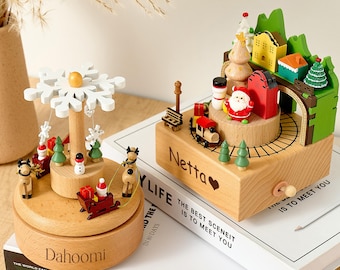 Personalized Carousel & Ballerina Music Box, Engraved Wooden Music Box, Baby Christmas and 1st Birthday Gift for Kid, Keepsake Gifts