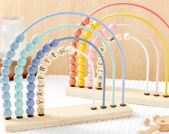 Personalized Montessori Abacus, Custom Engraved Wooden Rainbow Abacus, Toddler Gift, Baby Shower & 1st Birthday Gift