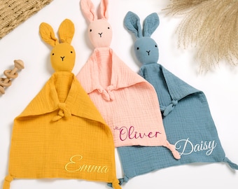 Personalized Plush Animal Comforter for Babies, Embroidered Name Lovey, Soft, Cuddly Security Blanket