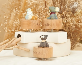 Artistic Animal Music Box, Handcrafted Wooden Musical Toy with Personalized Engravings, Perfect Gift for Kids and Christmas Celebration