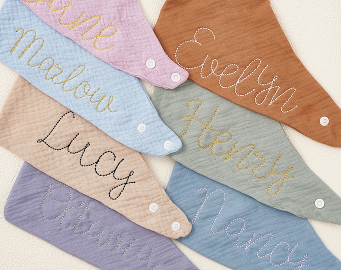 Baby scarf 0-12 months, Muslin Bandana, customizable, Burp Cloth, Muslin baby, Bib with name, triangular scarf, Customizable for babies
