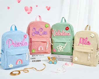 Personalized Corduroy Toddler Backpack: Handmade Kids Name Book Bag
