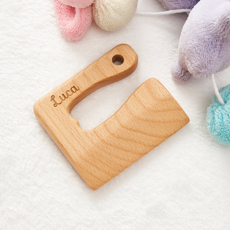 Safe Wooden Knife for Kids, Children's Montessori Knife, Wooden Toddler Vegetable and Fruit Cutter, Children's gifts, First birthday, Knife zdjęcie 6