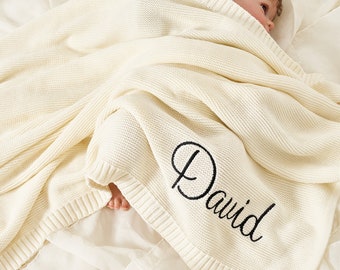 Custom Knit Baby Blanket,,Personalized Name Blanket, Personalized Embroidered Name,Stroller Blanket,Newborn Baby Gift ,Soft Cotton Knit,Gift