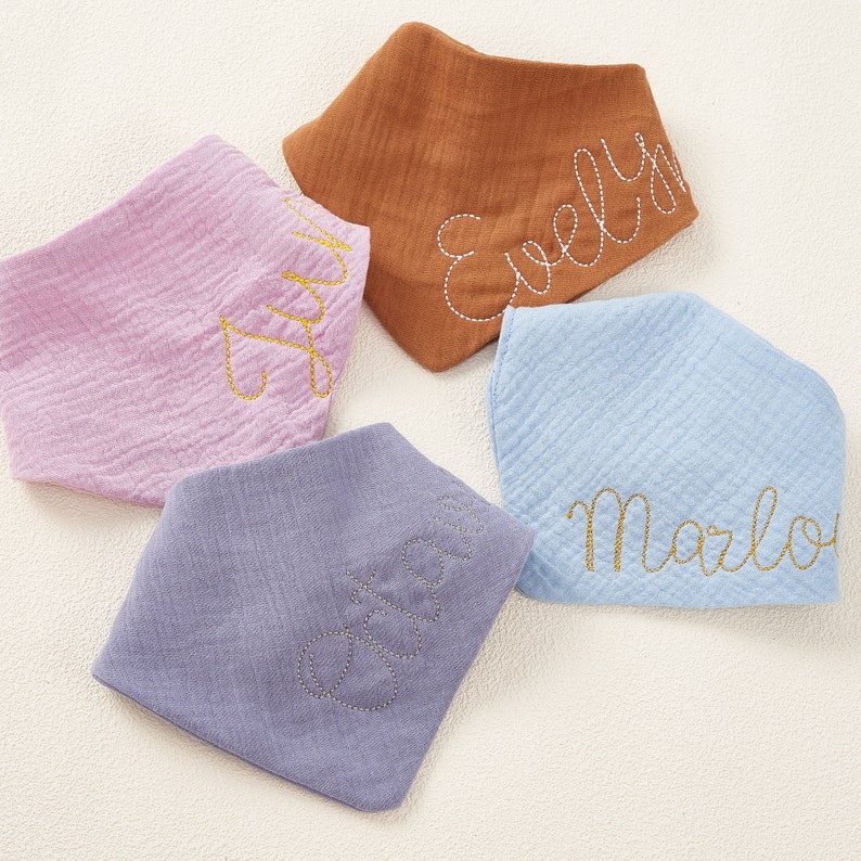 Embroidered Personalized Bib, Double Gauze Muslin, Personalized Baby Bib, Custom Baby Gift, Personalized Baby Gift, Embroidered Baby Gift image 9