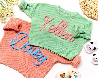 Suéteres para bebés bordados a mano personalizados, jersey de punto personalizado para bebé, regalos para la habitación del bebé (hija), suéter con nombre para bebé, regalos para recién nacidos