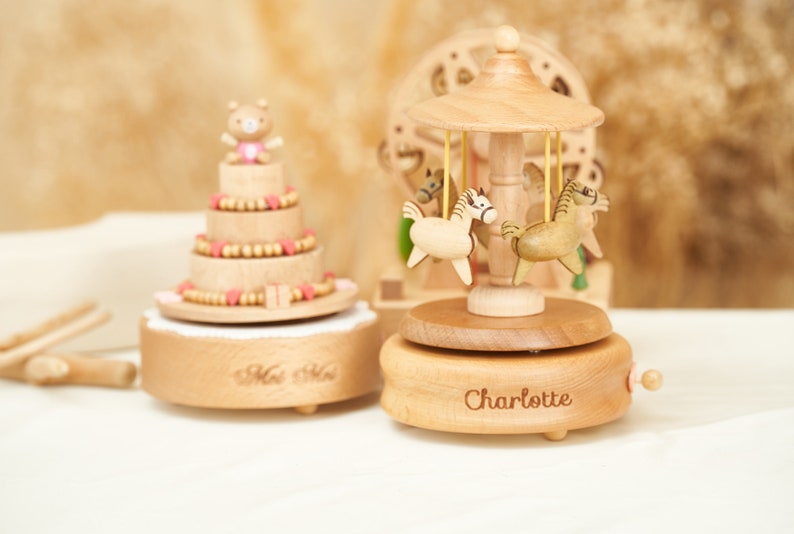 Musical Wooden Ballerina Carousel Keepsake, Custom Christmas Gift, Engraved Name Music Box, Baby Shower Gift, Nursery Decor,Wooden Music Box image 8