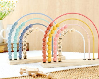 Personalized Montessori Abacus, Custom Engraved Wooden Rainbow Abacus, Toddler Gift, Baby Shower & 1st Birthday Gift
