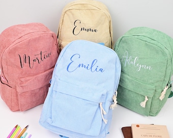 Personalized Corduroy Backpacks, Embroidered School Bags, Handmade Backpacks, Personalized Kids Name Backpacks, Baby Backpacks,Baby Boy Gift