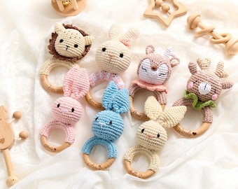Gehäkelte Spielzeug Rassel für Babys, Baby-Dusche-Geschenke, kundenspezifische hölzerne Babyrassel, kundenspezifische hölzerne Babyrassel, Neugeborenen Geschenk, Geschenk für Neffe Nichte