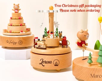 Personalisierte Ballerina Musikkarussel aus Holz, Weihnachtsspieluhr, Holzpferd Musikkarussel, Jubiläumsgeschenk, Geschenk für Baby
