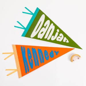 Banderín con nombre personalizado para decoración de habitación infantil, banderín de fieltro de lana con nombre personalizado, banderín de estilo vintage personalizado, regalo personalizado para bebé.