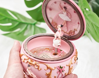 Personalized Ballerina Girl Rotate Music Box, Custom Ballerina Music Box, Custom Engraved Music Box, Personalized Birthday Gift, Baby Girl