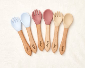 Children's spoon personalized, Silicone Baby Spoon and Fork Set, Gifts for Babies Spoons, Baby Cutlery Set, Baby Shower Gifts, New Mom Gift