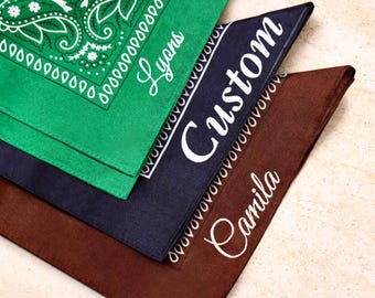 Personalized Embroidered Paisley Bandana, Custom Cursive Script Name Neckerchief, Cursive Script. Gift for Party Wedding Festivals
