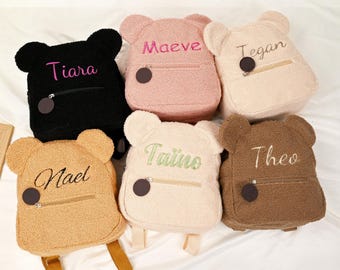 Teddy Bear Backpack Toddler backpack, Custom name backpack, Children's Backpack with name,  Personalised Fluffy Teddy Kids Backpack