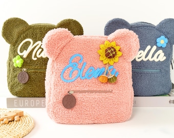 Custom Name Teddy Bear Backpack for Girls & Boys – Adorable Fuzzy Kids Bag, Lightweight, Durable, Perfect Birthday Gift