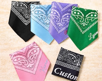 Personalized Embroidered Name Bandana,Custom Paisley Bandana with Chain Stitch, Cursive Script. Gift for Party Wedding Festivals