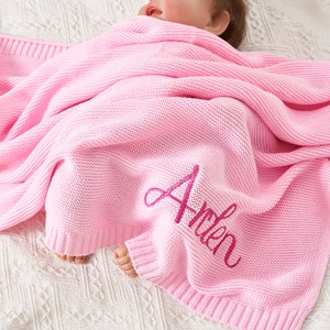 Baby Blanket, Embroidered Name, Stroller Blanket, Newborn Baby Gift, Soft Breathable Cotton Knit, Baby Gift, Personalized Name Blanket image 7