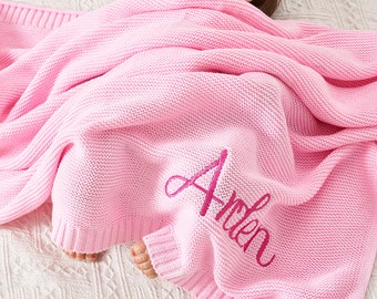 Personalized Baby Blanket, Baby Blanket, Embroidered Name, Newborn Baby Gift, Soft Breathable Cotton Knit, Baby Gift, Name Blanket Gift