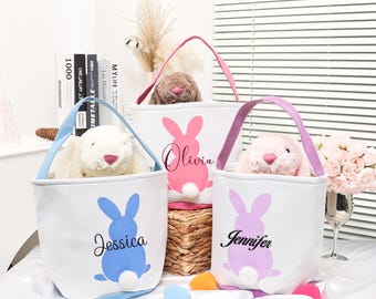 Personalized Easter Basket, Bunny Name Baskets, Easter Bunny Tail Bag, Baby Gift Basket, Baby Name Gift, Boys Girls Easter Gifts Hollday