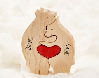 Puzzle de famille en bois, Famille d'ours en bois, Cadeau animal pour la maison de famille, Décoration d'intérieur familiale, Cadeau d'anniversaire, Cadeau pour les parents, Cadeau pour la fête des Mères,