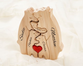 Wooden Bear Family Puzzle, Engraved Family Name Puzzle, Family Keepsake Gift,Gift for Parents,Animal Family, Family Home Decor,Gift for Kids