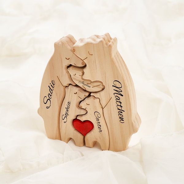 Wooden Bear Family Puzzle, Engraved Family Name Puzzle, Family Keepsake Gift,Gift for Parents,Animal Family, Family Home Decor,Gift for Kids