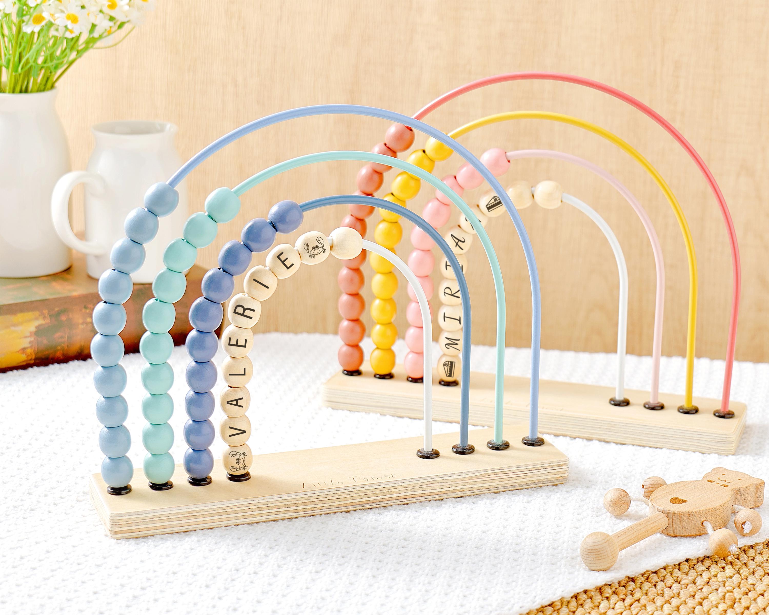 Personalized Montessori Abacus, Custom Engraved Wooden Rainbow Abacus, Toddler Gift, Baby Shower & 1st Birthday Gift