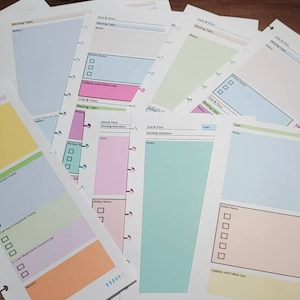 Color Meeting Note Pages for Discbound Notebooks, Arc, Tul, Planners, Binders