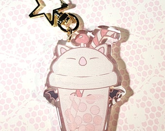 FFXIV Moogle / Mog Boba Glittery Epoxy Keychain
