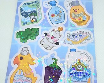 FFXIV Happy Sunny Cleaning Supplies Holo Sticker Sheet