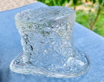 Fenton Daisy Button Whimsies Clear Crystal Glass Top Hat Hobstars and Starbursts Vintage 1940s