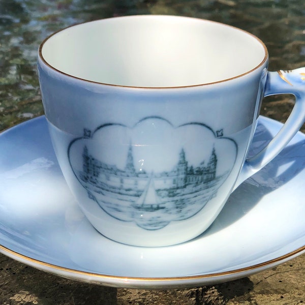 Bing Grondahl B&G Copenhagen Kronborg Porcelain Lucia Series Cup and Saucer Set Copenhagen Porcelain Denmark Scandinavian Design 1970s