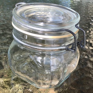 Fido Bormioli Rocco Italy Wire Bail Clear Glass Squared Vintage 1/2 Liter Canning Jar with Lid