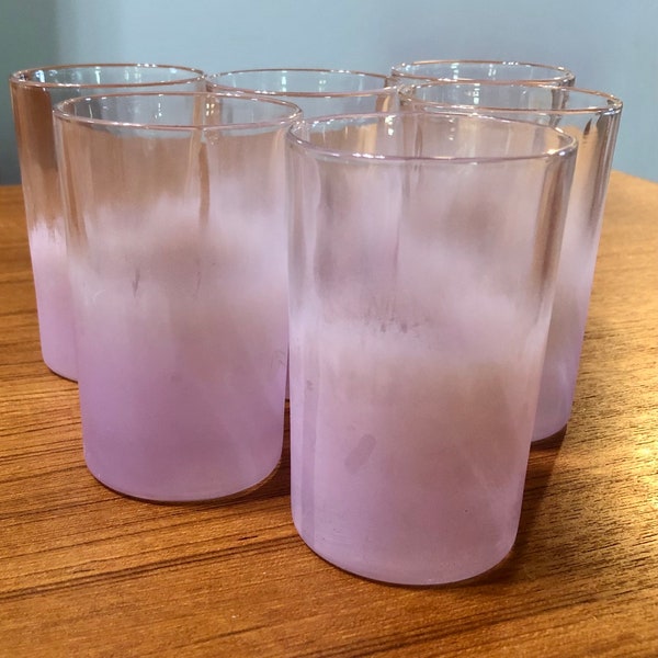 Blendo Tropical Pink Glass Drink Ombre Frosted Fade Design West Virginia Specialty Glass Co. Juice Cocktail Barware Glasses Set of 6