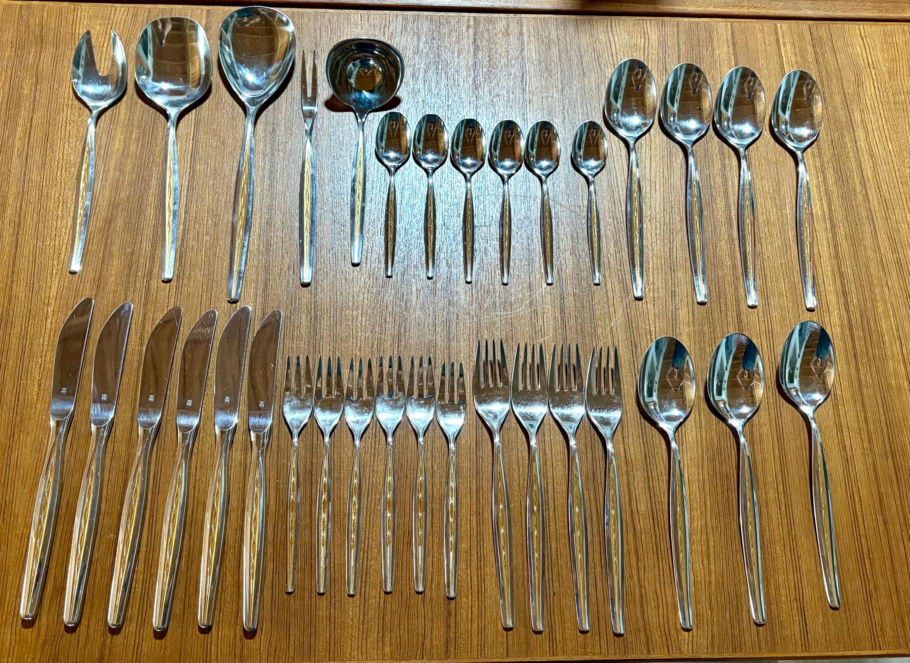 WMF Cromargan CAPRI Flatware Germany 34 Piece Mid Century Twotone